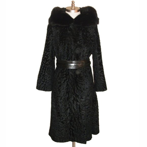 Vtg 50s Karakul Broadtail Lamb Sable Collar Coat M - Picture 1 of 11